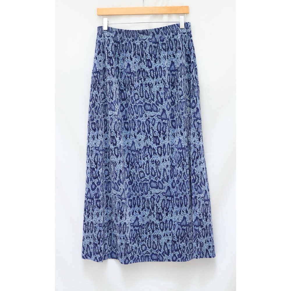 Ninety Woman midi skirt textured pleated blue leopard animal print plus size 1X